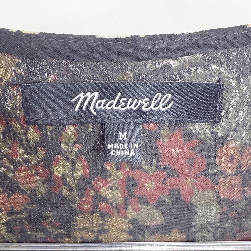 MADEWELL Short-Sleeve Peplum Wrap Top V-Neck Tie Waist Flower Garden Womens Sz M - Picture 6 of 8